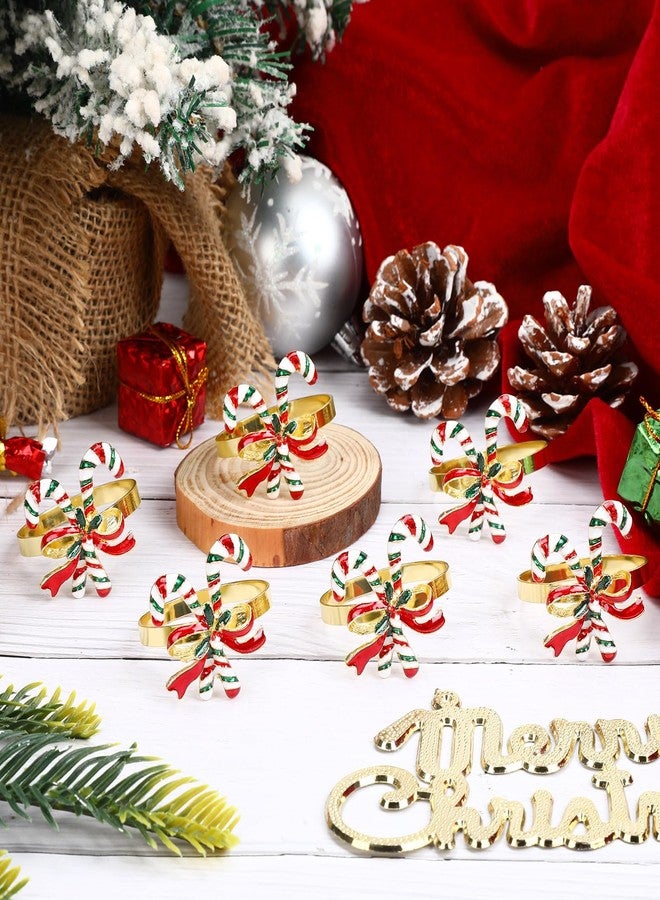 DTOFOOT 6 Pieces Christmas Candy Cane Napkin Rings, Napkin Holders for Cloth Napkins Rhinestone Crystal Holiday Napkins for Xmas Dinners Parties Wedding Adornment Table Decorations - Image 4