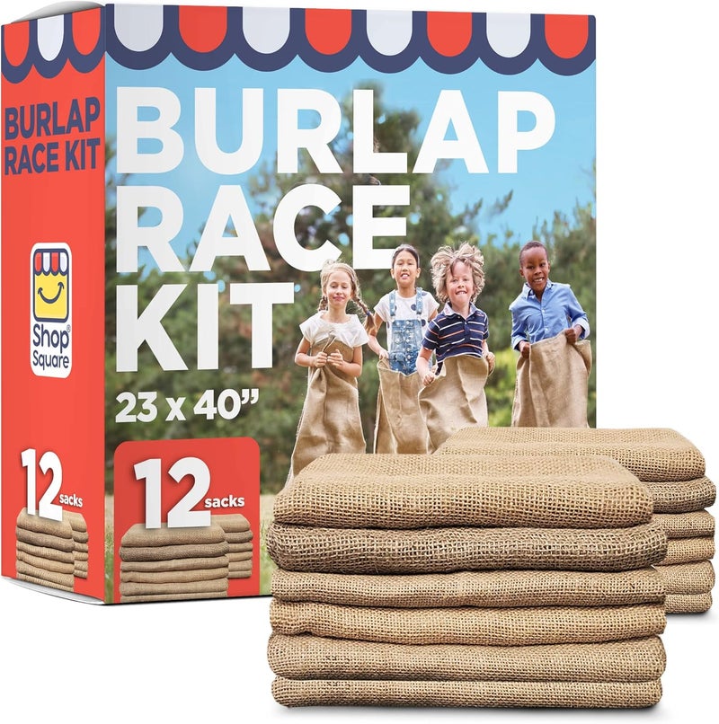Shop Square Large Burlap Potato Sack Race Bags, 23x40" Burlap Bags, Outdoor Lawn Games for Kids & Adults - Easter Games, 4th of July BBQ, Picnic, Block Party, Family Reunion, Birthday Party, Halloween - Set of 12 - Image 1