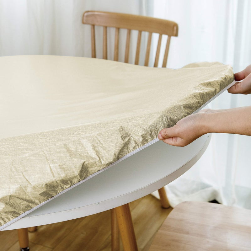 Nlmuvw Vinyl Round Tablecloth With Elastic Edge  Champagne Pvc Table Cover With Flannel Backing Waterproof Oil Proof Wipe Clean For Party  Dining  Outdoor  40 ""- 44 "" - Image 4