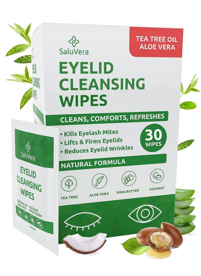 SaluVera SaluVera Eyelid Wipes with Tea Tree and Aloe Vera | Eye Lid Cleaning Wipes for Dry and Itchy Eyes Relief | Natural Ingredients Eyelid Scrub for Daily Usage - Pack of 30  - Image 1