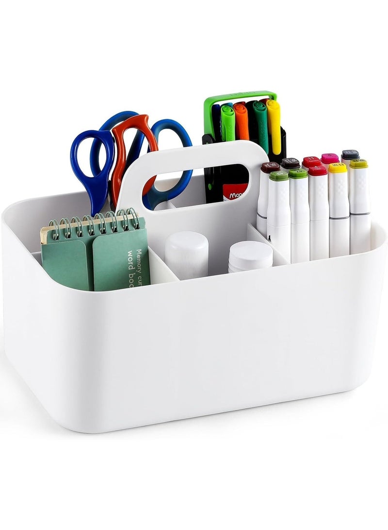 Kimaya Multipurpose Caddy Organizer with Handle, 4 Compartments - Stackable Plastic Storage Box with Divider for Desk, Makeup, Bathroom, Art Supplies (White) - Image 2