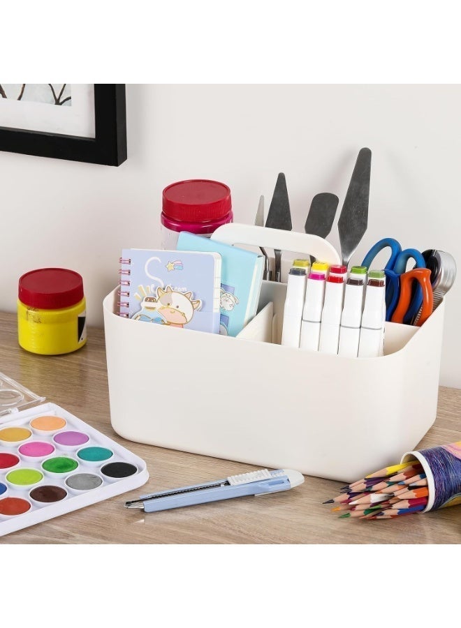 Kimaya Multipurpose Caddy Organizer with Handle, 4 Compartments - Stackable Plastic Storage Box with Divider for Desk, Makeup, Bathroom, Art Supplies (White) - Image 1