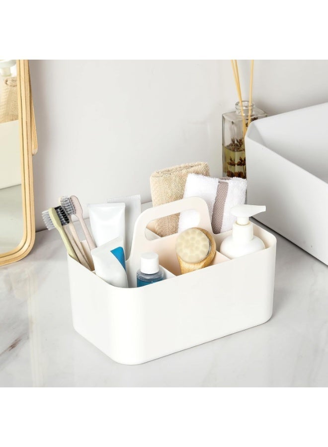 Kimaya Multipurpose Caddy Organizer with Handle, 4 Compartments - Stackable Plastic Storage Box with Divider for Desk, Makeup, Bathroom, Art Supplies (White) - Image 3
