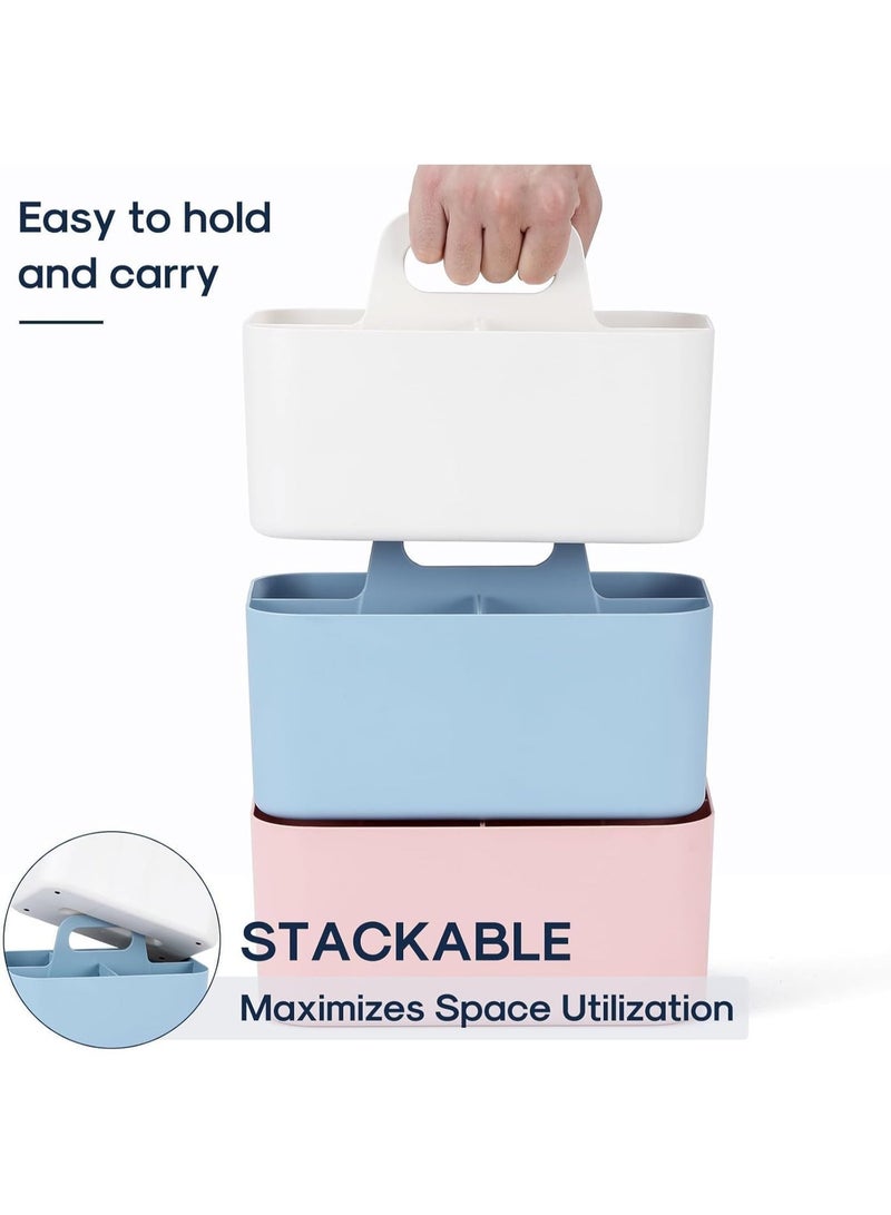 Kimaya Multipurpose Caddy Organizer with Handle, 4 Compartments - Stackable Plastic Storage Box with Divider for Desk, Makeup, Bathroom, Art Supplies (White) - Image 4