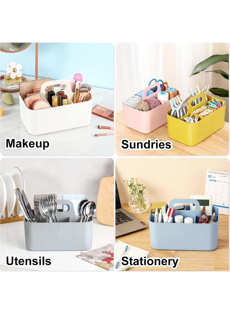 Kimaya Multipurpose Caddy Organizer with Handle, 4 Compartments - Stackable Plastic Storage Box with Divider for Desk, Makeup, Bathroom, Art Supplies (White) - Image 5