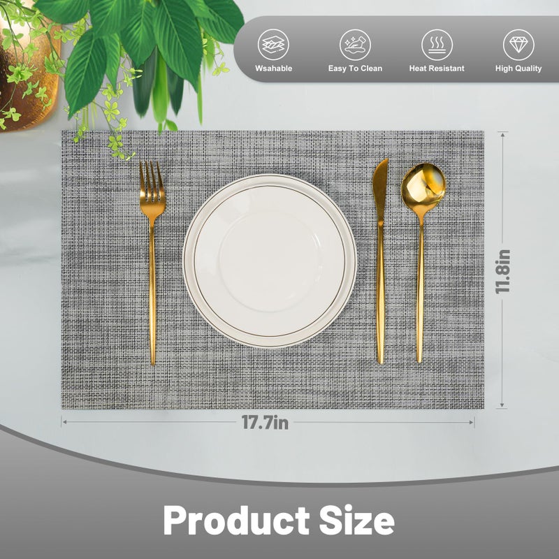 flohar Placemats Set of 6ï¼ŒNon-Slip PVC Weave Table Mats Easy to Cleanï¼ŒHeat Resistant Place Mats for Kitchen Dining Table Decoration Indoor Outdoorï¼ŒGray - Image 2