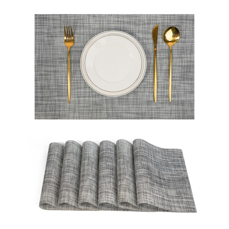 flohar Placemats Set of 6ï¼ŒNon-Slip PVC Weave Table Mats Easy to Cleanï¼ŒHeat Resistant Place Mats for Kitchen Dining Table Decoration Indoor Outdoorï¼ŒGray - Image 1