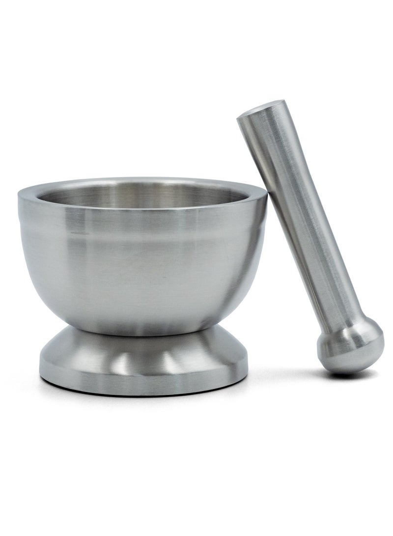 BERAM Pestle and Mortar Set Manual Grinder with Lid Premium Stainless Steel Mixing Bowl for Garlic Spices Herbs Durable Sturdy Long Lasting and Easy Cleaning, 12 CM - Image 1