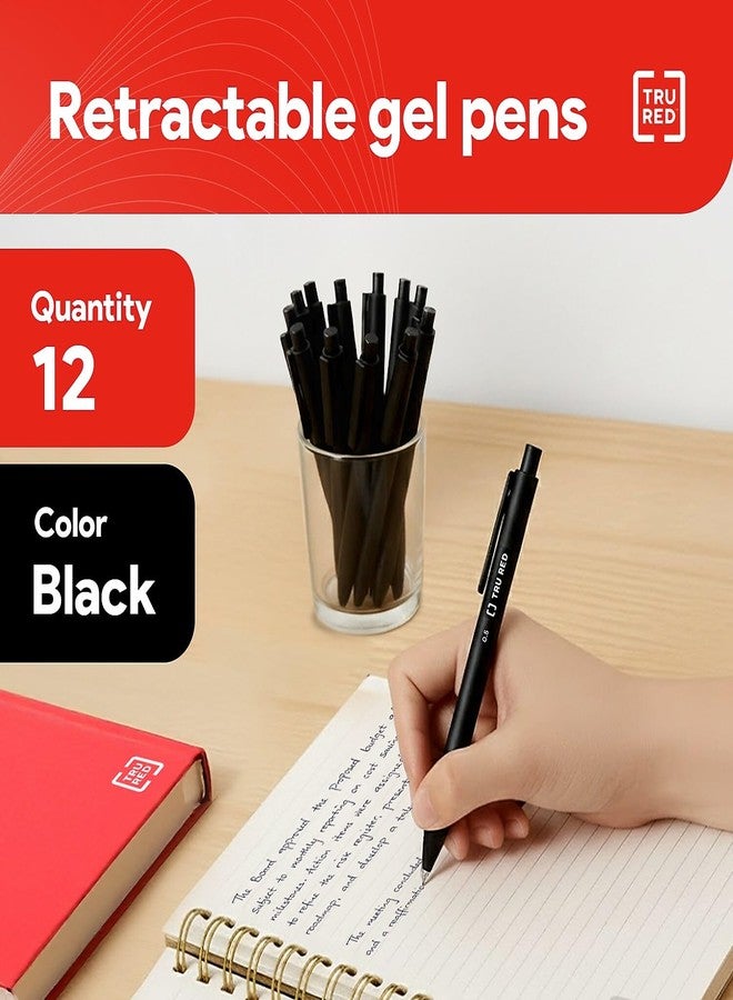 TRU RED Retractable Gel Pens, Fine Point 0.5mm, Black Ink, 12 Pack - Quick‑Dry Pens for Precise, Smear‑Free Writing - Image 2