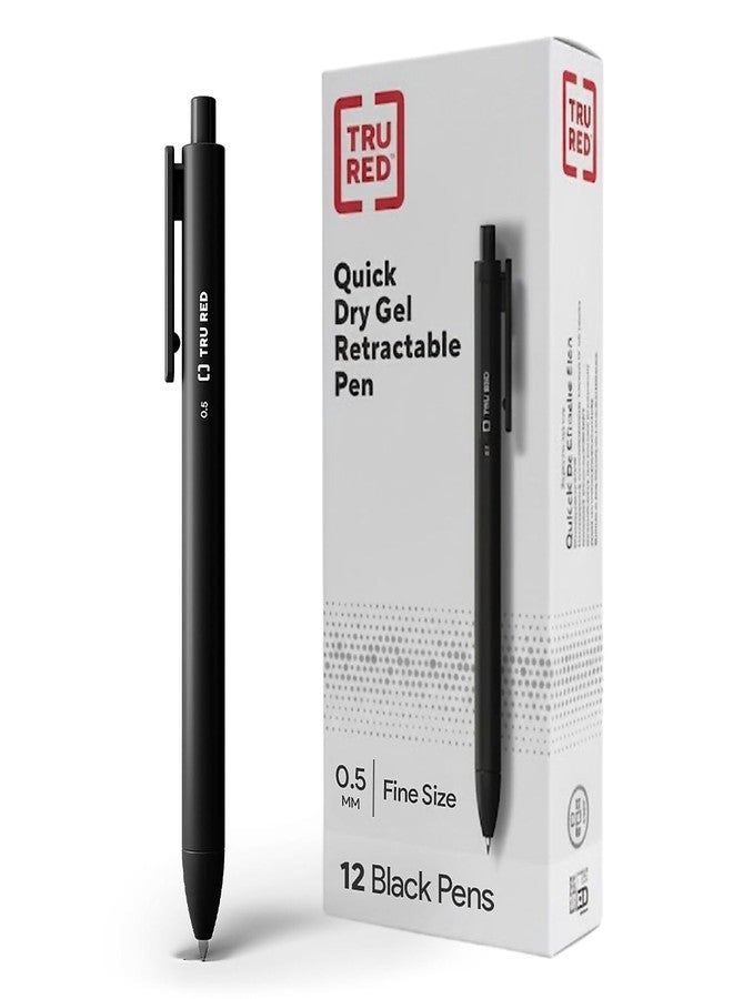 TRU RED Retractable Gel Pens, Fine Point 0.5mm, Black Ink, 12 Pack - Quick‑Dry Pens for Precise, Smear‑Free Writing - Image 1