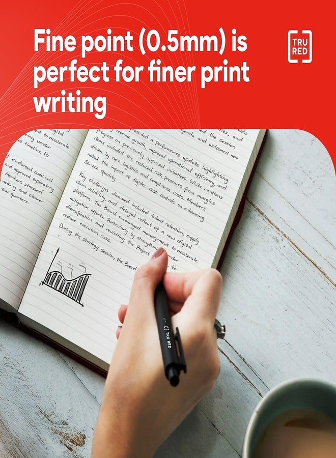 TRU RED Retractable Gel Pens, Fine Point 0.5mm, Black Ink, 12 Pack - Quick‑Dry Pens for Precise, Smear‑Free Writing - Image 5