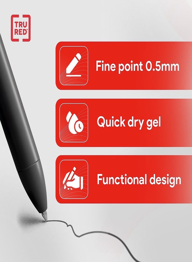 TRU RED Retractable Gel Pens, Fine Point 0.5mm, Black Ink, 12 Pack - Quick‑Dry Pens for Precise, Smear‑Free Writing - Image 3