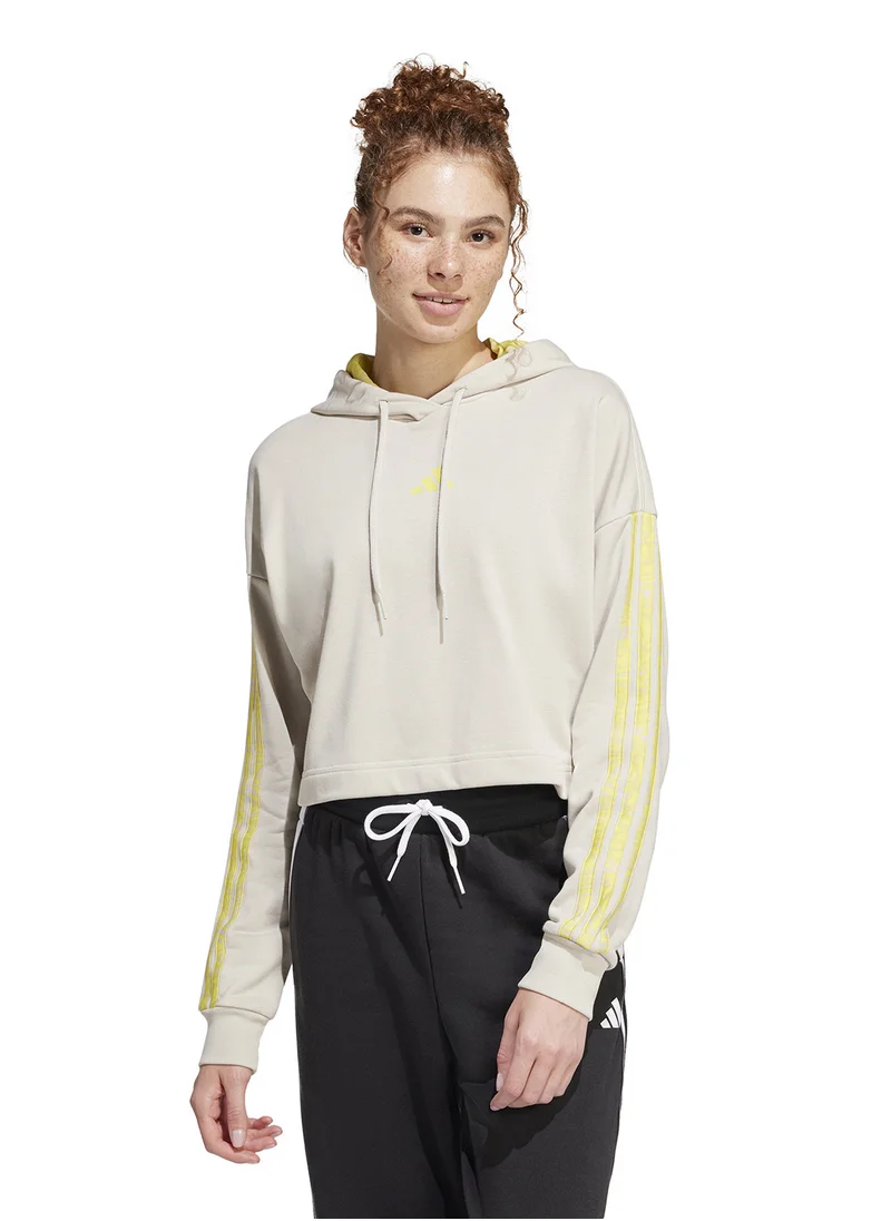 اديداس Essential 3 Stripe Print French Terry Hoodie