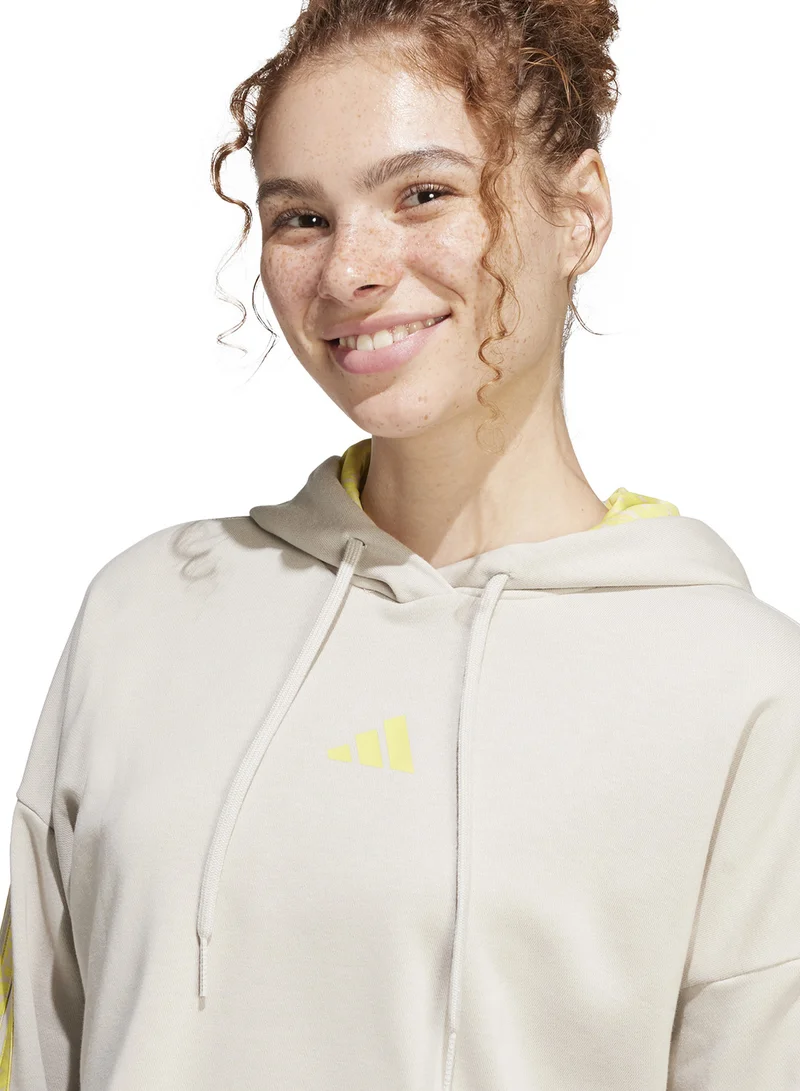 Adidas Essential 3 Stripe Print French Terry Hoodie