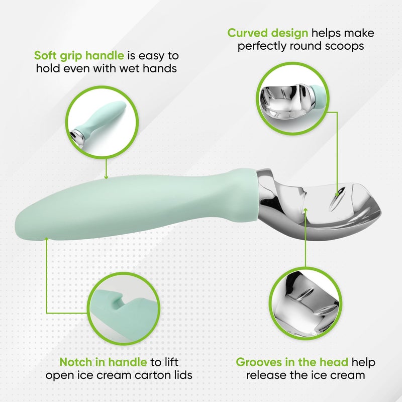 Spring Chef Heavy Duty Metal Ice Cream Scoop - Dishwasher Safe Ice Cream Scooper - Commercial Icecream Scoop Spade - Professional Kitchen Gadgets for Gelato, Melon, Sundae - Cookie Spoon - Mint - Image 3