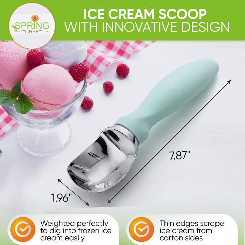 Spring Chef Heavy Duty Metal Ice Cream Scoop - Dishwasher Safe Ice Cream Scooper - Commercial Icecream Scoop Spade - Professional Kitchen Gadgets for Gelato, Melon, Sundae - Cookie Spoon - Mint - Image 2