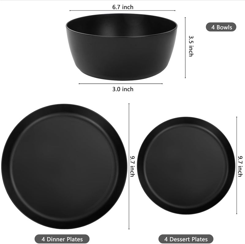 ejonirinjonir EI 12pcs Wheat Straw Dinnerware Set of 4Plates and Bowls SetsPlastic Plate Reuasble UnbreakableHeavy Duty Plastic Plates for CampingPicnincFamily Dinner - Image 2