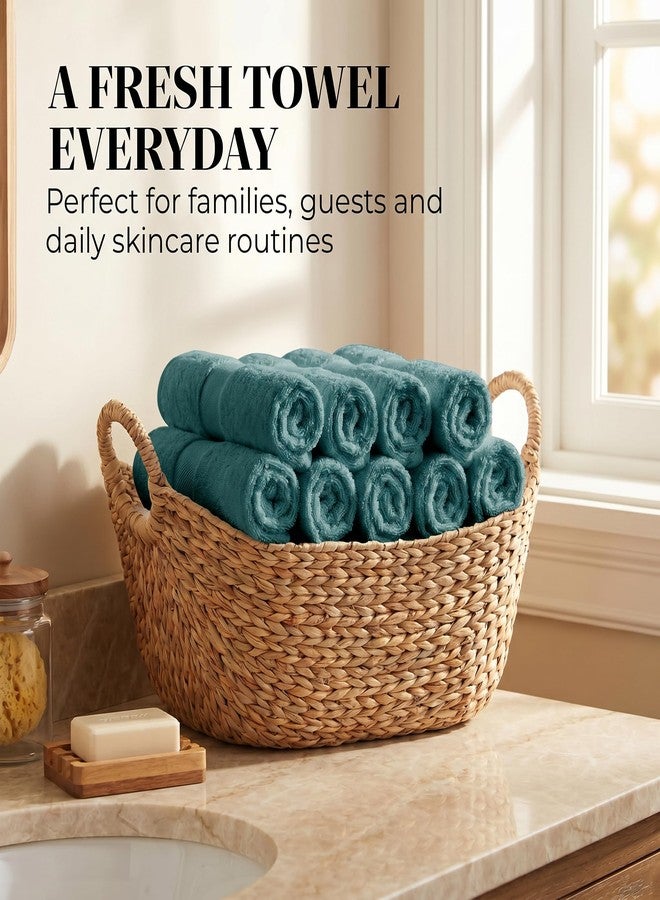 مجموعة مناشف وجه قطنية عضوية من TOWELTIQUE، 12 قطعة، 700 غرام/متر مربع، ناعمة، ماصة، سريعة الجفاف، مثالية للاستحمام، معتمدة من GOTS وOeko-TEX، مقاس 13×13 بوصة - رمادي داكن - Image 5