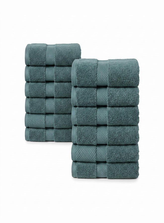 مجموعة مناشف وجه قطنية عضوية من TOWELTIQUE، 12 قطعة، 700 غرام/متر مربع، ناعمة، ماصة، سريعة الجفاف، مثالية للاستحمام، معتمدة من GOTS وOeko-TEX، مقاس 13×13 بوصة - رمادي داكن - Image 1