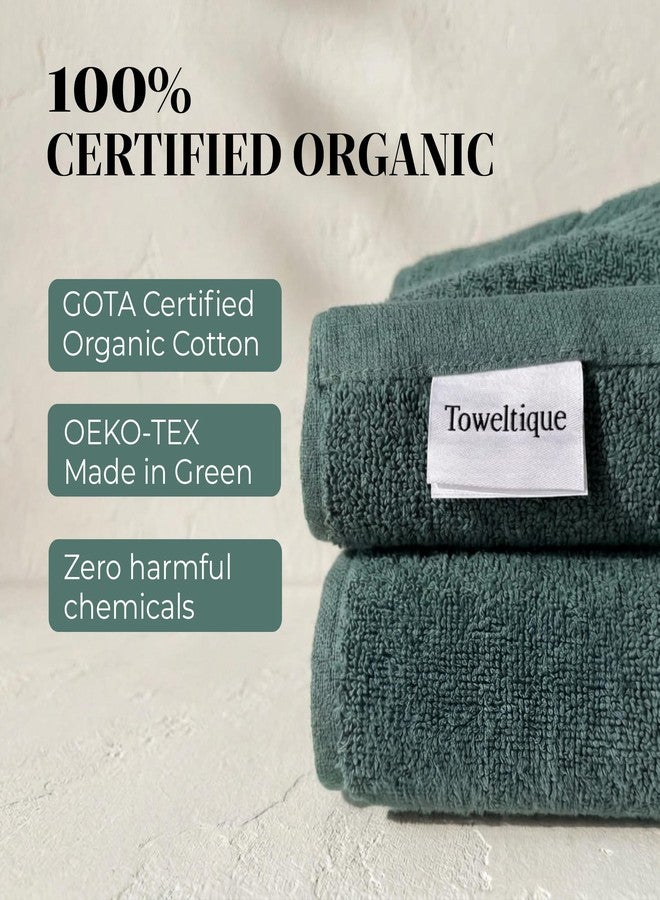 مجموعة مناشف وجه قطنية عضوية من TOWELTIQUE، 12 قطعة، 700 غرام/متر مربع، ناعمة، ماصة، سريعة الجفاف، مثالية للاستحمام، معتمدة من GOTS وOeko-TEX، مقاس 13×13 بوصة - رمادي داكن - Image 2