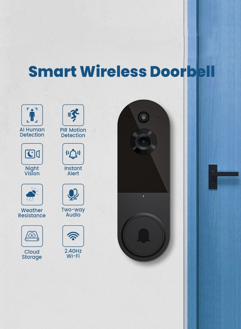 Smart Video Doorbell with Camera, AI Human Detection, Night Vision, 2-Way Audio, Wireless & Weatherproof - Image 1