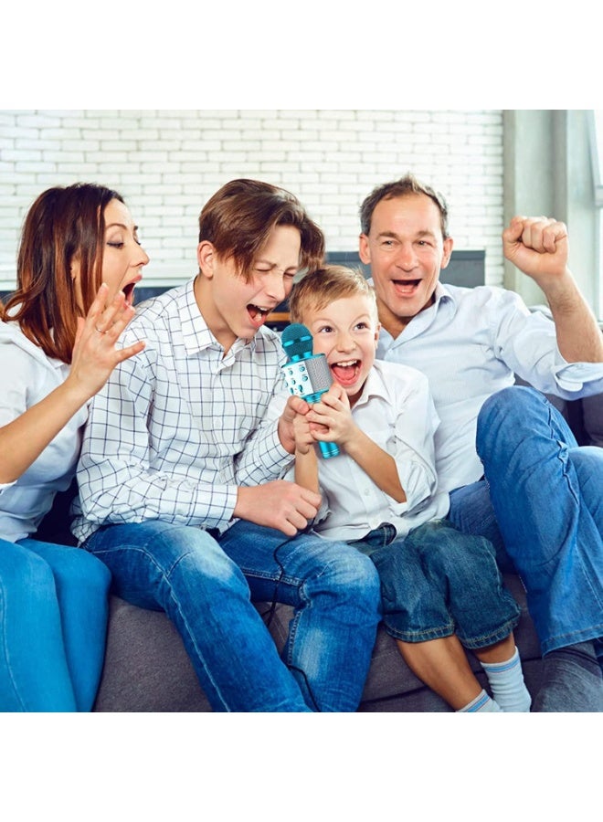 Bluetooth Karaoke Mic - Wireless & Multifunctional2 in 1 Microphone with Audio Recording, Continuous Play+ USB Charging + Card Slot + Aux Port (Blue - Color) - Image 2