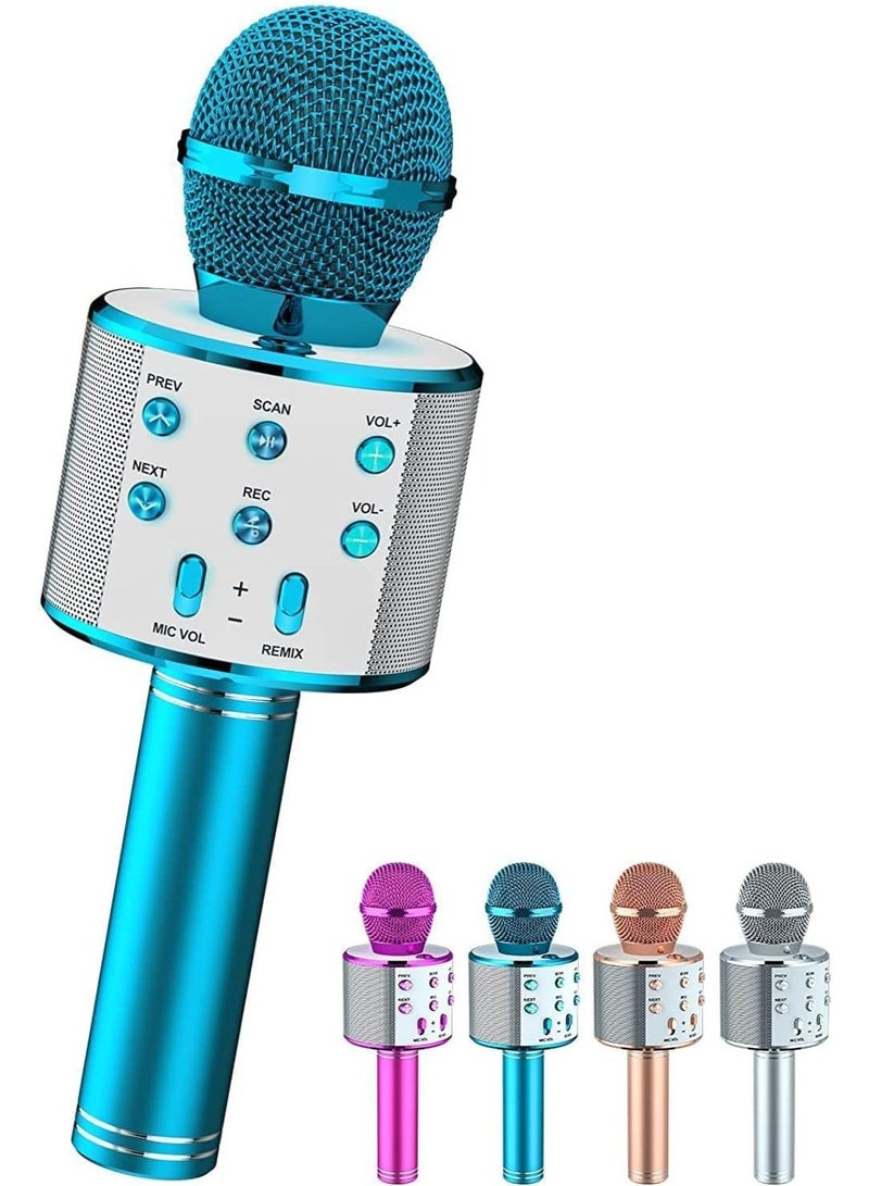 Bluetooth Karaoke Mic - Wireless & Multifunctional2 in 1 Microphone with Audio Recording, Continuous Play+ USB Charging + Card Slot + Aux Port (Blue - Color) - Image 5