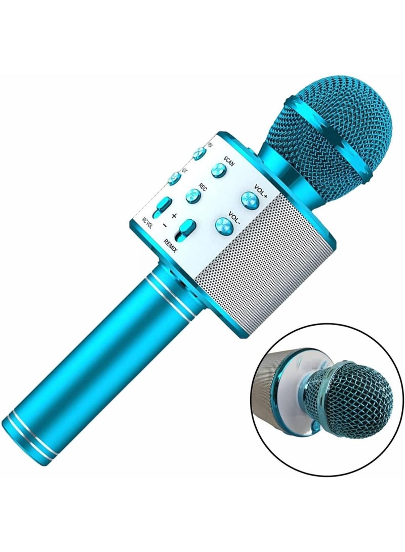 Bluetooth Karaoke Mic - Wireless & Multifunctional2 in 1 Microphone with Audio Recording, Continuous Play+ USB Charging + Card Slot + Aux Port (Blue - Color) - Image 1