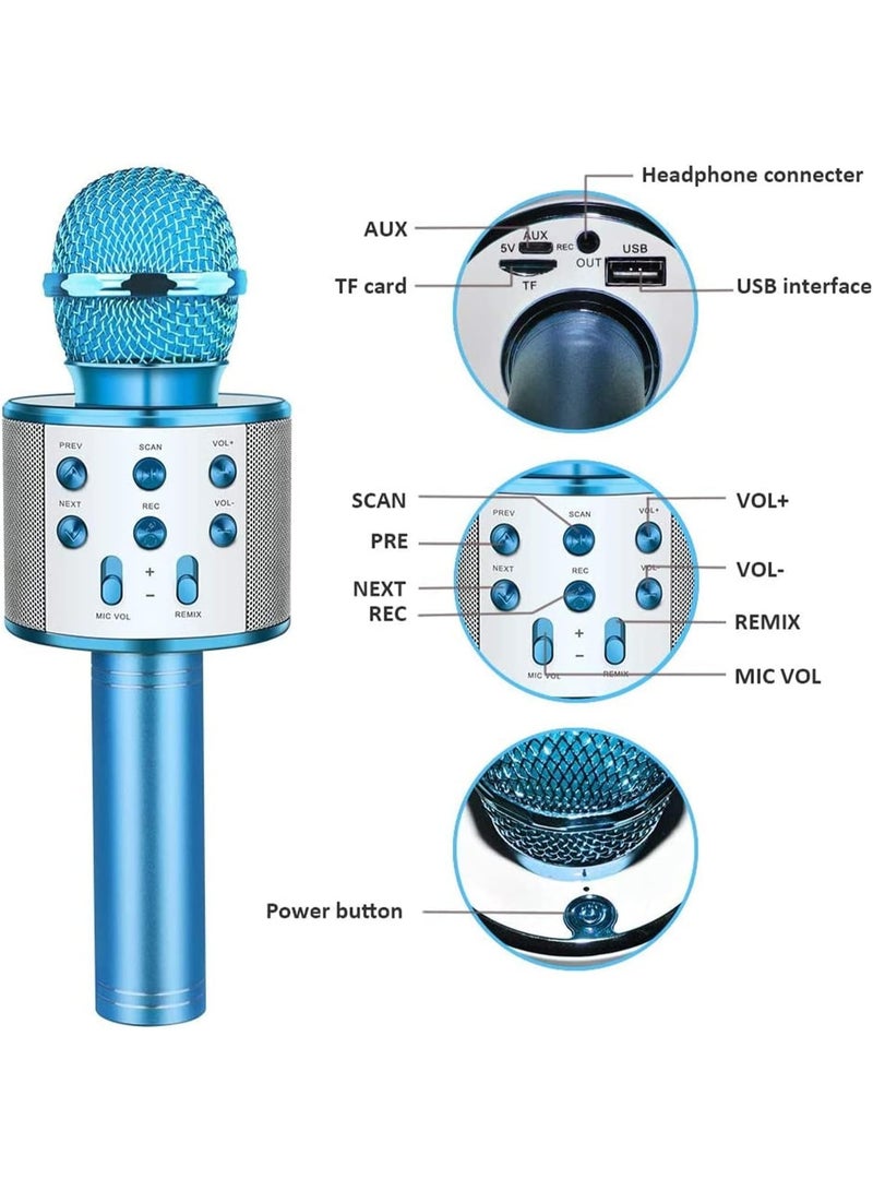 Bluetooth Karaoke Mic - Wireless & Multifunctional2 in 1 Microphone with Audio Recording, Continuous Play+ USB Charging + Card Slot + Aux Port (Blue - Color) - Image 3