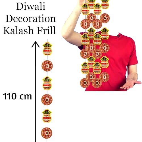 TOYXE Diwali Decoration Kalash Rangoli Paper Frills 3D Set of 4 Pieces | Hanging Garland Decoration - Image 2
