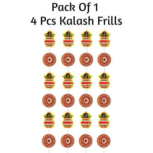 TOYXE Diwali Decoration Kalash Rangoli Paper Frills 3D Set of 4 Pieces | Hanging Garland Decoration - Image 3