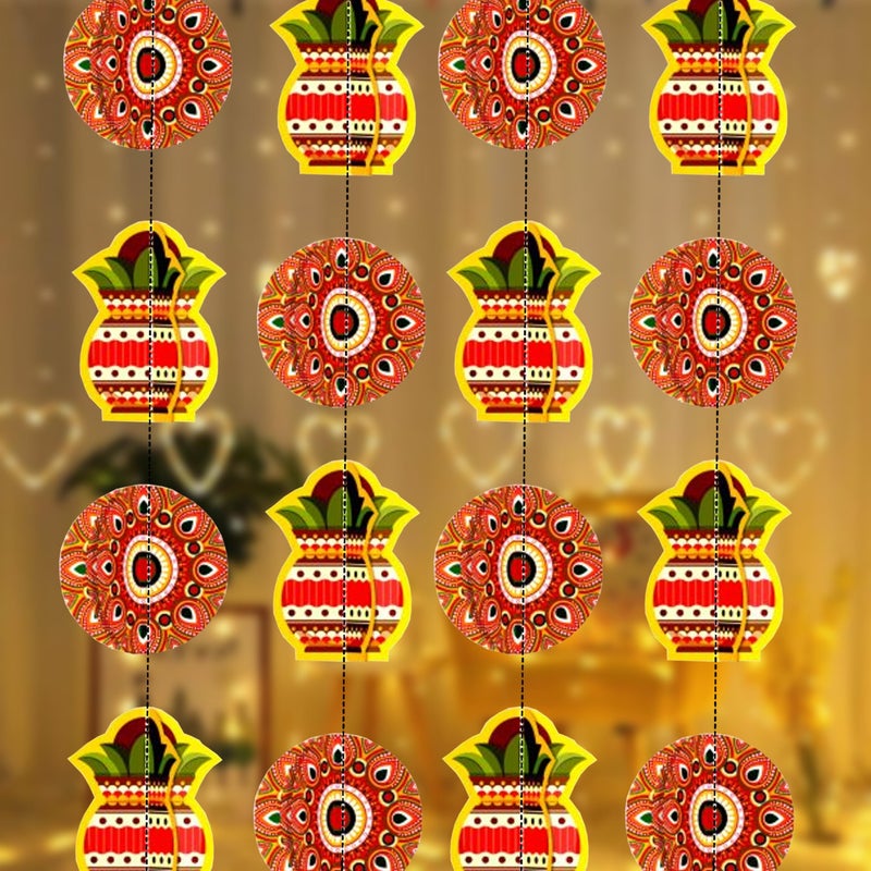 TOYXE Diwali Decoration Kalash Rangoli Paper Frills 3D Set of 4 Pieces | Hanging Garland Decoration - Image 5