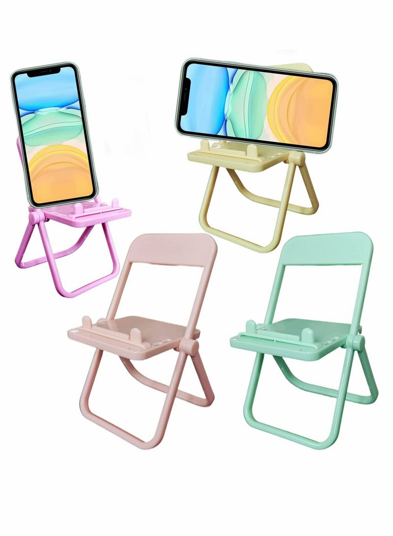 KASTWAVE Mini Chair Shape Cell Phone Stand, Candy Color Foldable Desktop Mobile Phone Holder, Universal Mini Chair Folding Bracket Stand, for Phone Table Top Decoration 4pc (Pink, Yellow, Green, Purple) - Image 1