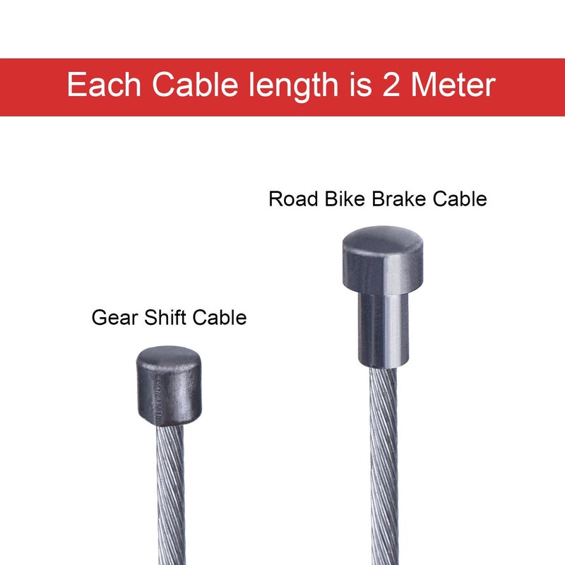 Hotop Hotop Road Bike Brake Cable Bicycle Gear Cable Wire and Caps Set (Road Bike Brake Cable Style A) - Image 2