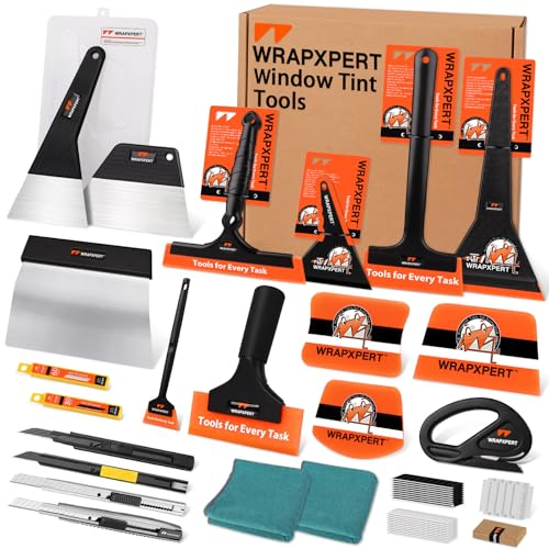 WRAPXPERT Window Tinting Tools for Windshield/Rear Glass Film Install and Clean Includes Bulldozer Squeegee, Window Scraper, Felt Squeegee, Small PPF, Utility Knife, Vinyl Wrap Cutter - Image 1