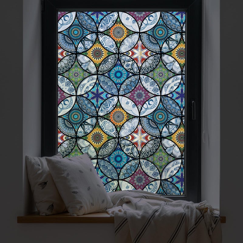 dktie Window Film Vinyl Non Adhesive Privacy FilmStained Glass Window Film for Bathroom Shower Door Heat Cotrol Anti UV Blue 90x200cm