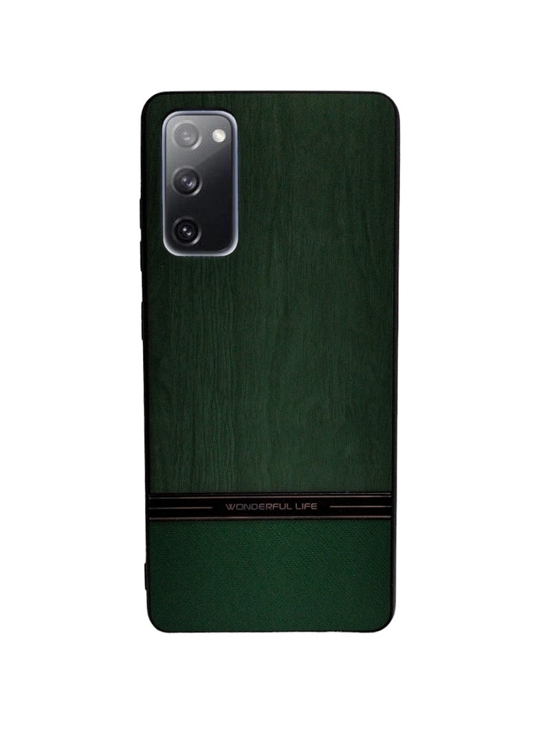 Shockproof Wood Grain Skin PU and TPU Shockproof Luxury Phone Case for Samsung Galaxy S20 Fe (Green)