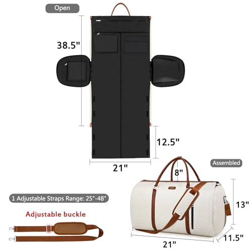 TIBES Convertible Garment Duffle Bags for Travel - Carry On Garment Bags With Toiletry Bag, Large Weekender Bags for Women Men 2 in 1 Hanging Suitcase Suit Travel Duffel Bags (2pcs Set, Off White Diamond) - Image 5