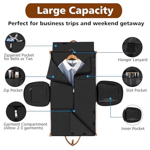 TIBES Convertible Garment Duffle Bags for Travel - Carry On Garment Bags With Toiletry Bag, Large Weekender Bags for Women Men 2 in 1 Hanging Suitcase Suit Travel Duffel Bags (2pcs Set, Off White Diamond) - Image 3