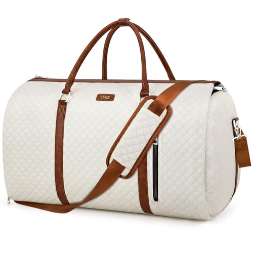 TIBES Convertible Garment Duffle Bags for Travel - Carry On Garment Bags With Toiletry Bag, Large Weekender Bags for Women Men 2 in 1 Hanging Suitcase Suit Travel Duffel Bags (2pcs Set, Off White Diamond) - Image 1