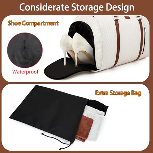 TIBES Convertible Garment Duffle Bags for Travel - Carry On Garment Bags With Toiletry Bag, Large Weekender Bags for Women Men 2 in 1 Hanging Suitcase Suit Travel Duffel Bags (2pcs Set, Off White Diamond) - Image 2