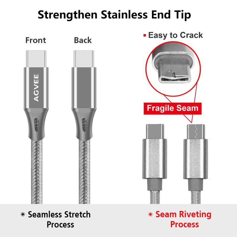 AGVEE 2 Pack 15ft USB-C Cable, Extra Long Braided Type-C Charging Cord Fast Android Phone Charger Wire, Seamless USBC End Tip for Samsung S10 S10e S9 S8 A10e, Note 9 8, LG Stylo 4 5, Dark Gray - Image 5
