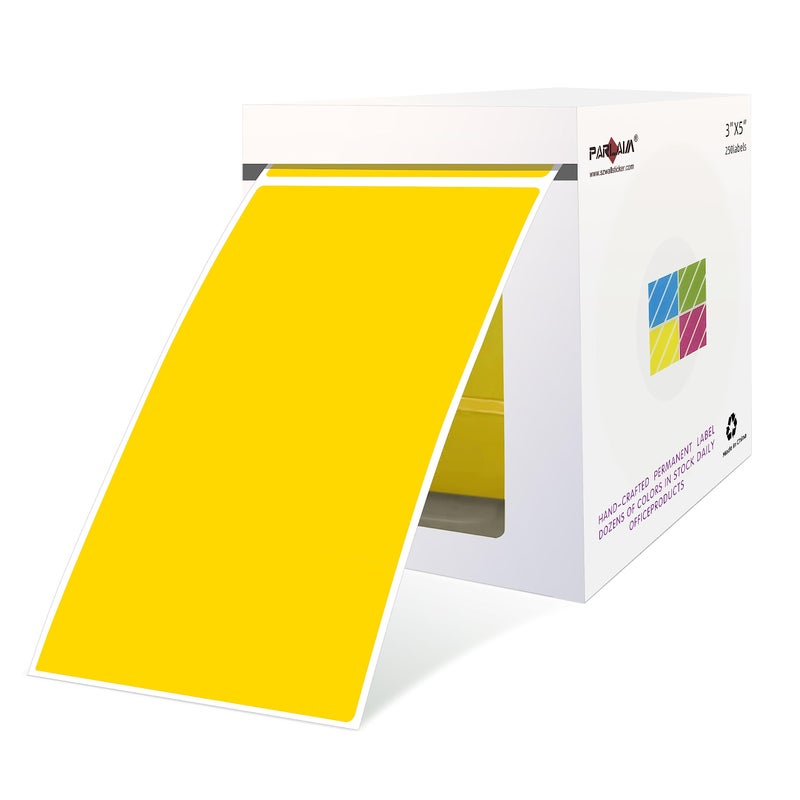 PARLAIM Large 3 X 5 inch Square ColorCoding Stickers Rectangular Yellow Color Code Inventory Labels 250pcs per Dispenser Box for Warehouse Box Tags