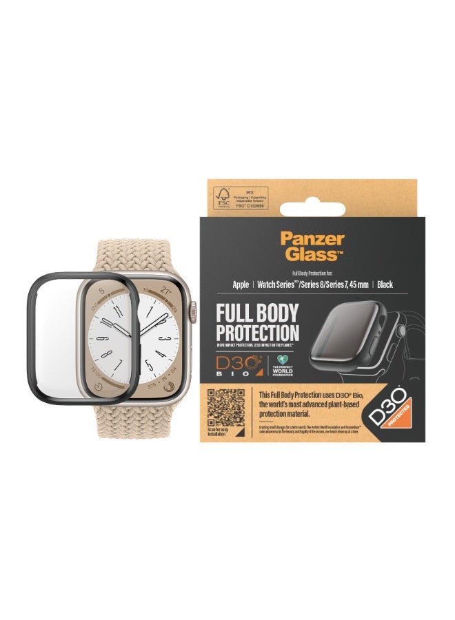 PanzerGlass واقي شاشة كامل الجسم من PanzerGlass مع D3O Apple Watch Series 9 2023 45 مم | تغطية كاملة للشاشة والإطار، تقنية D3O، حماية من السقوط/الصدمات/الخدوش، سهل التركيب - شفاف مع إطار أسود - Image 2