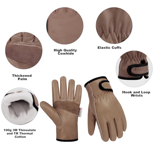 SLARMOR Mens Winter Leather Work Gloves, Warm Thinsulate Lining for Cold Weather Work, Thermal Insulated Work Gloves with Leather Palm,100 gram Insulation-XL - Image 2