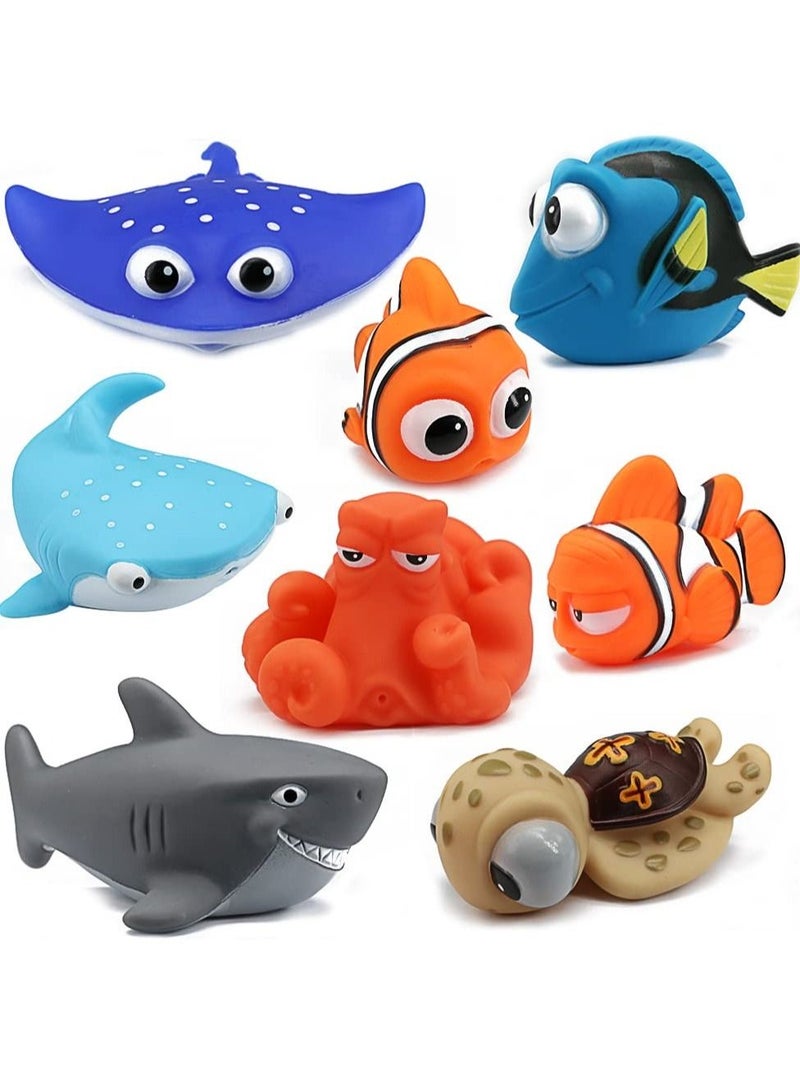 واي آند دي 8PCS Finding Dory Nemo Bath Squirt Toys, Floating Sea Animals (Shark Octopus Clownfish Turtle Devil fish) Bathtub Water Toy for Baby Kids Toddler Shower and Swimming Pool - Image 1