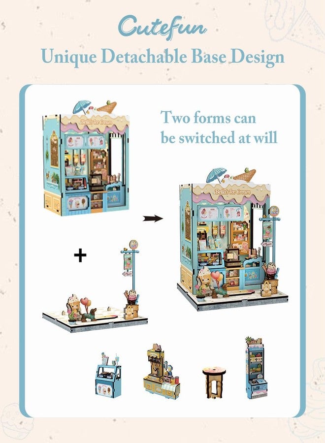 Cutefun Book Nook Kit - DIY Miniature Dollhouse Kit for Adults and Teens, Ice Cream Shop Mini House Building Kit with LED Bookshelf Insert Decor Creative Gifts (Bella's Ice Cream) - Image 4