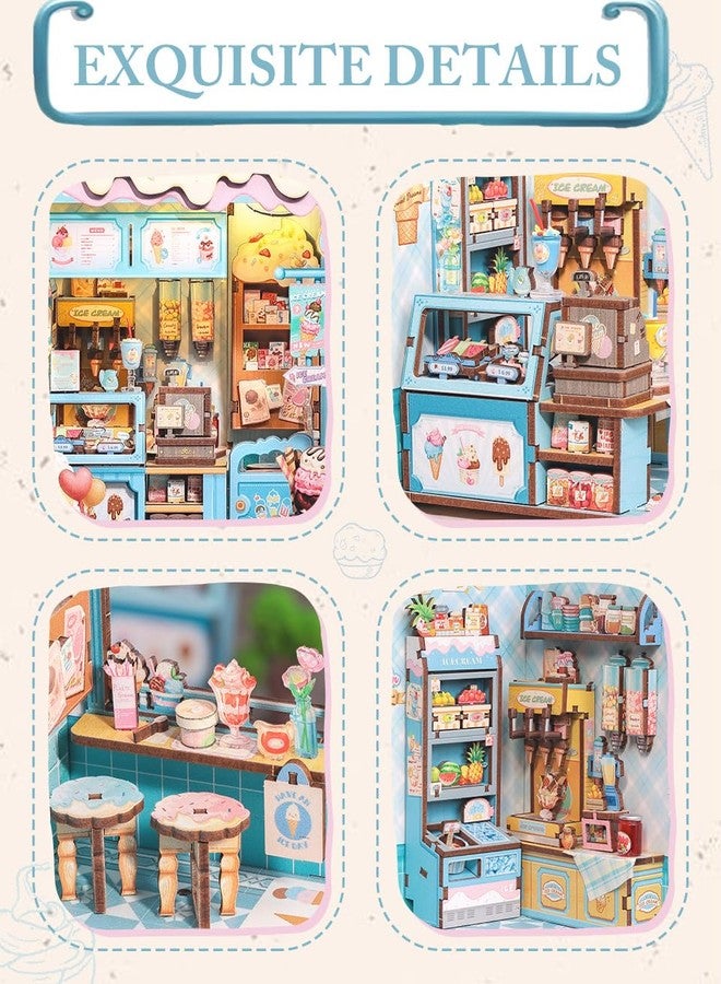 Cutefun Book Nook Kit - DIY Miniature Dollhouse Kit for Adults and Teens, Ice Cream Shop Mini House Building Kit with LED Bookshelf Insert Decor Creative Gifts (Bella's Ice Cream) - Image 5