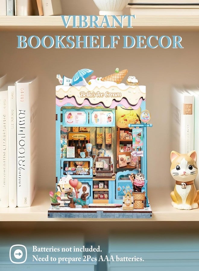 Cutefun Book Nook Kit - DIY Miniature Dollhouse Kit for Adults and Teens, Ice Cream Shop Mini House Building Kit with LED Bookshelf Insert Decor Creative Gifts (Bella's Ice Cream) - Image 3