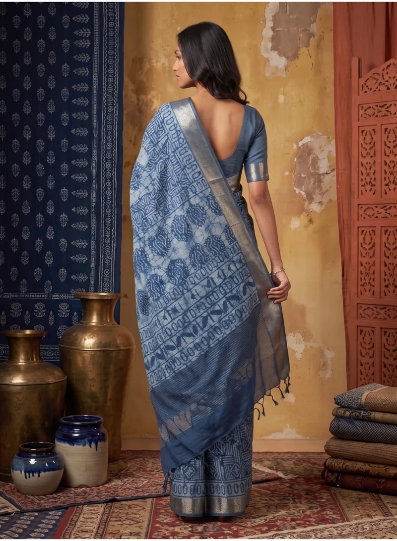 Nool  Dabu Batik Print Cotton Saree with Unstitched Blouse Material for Women | Best Price UAE